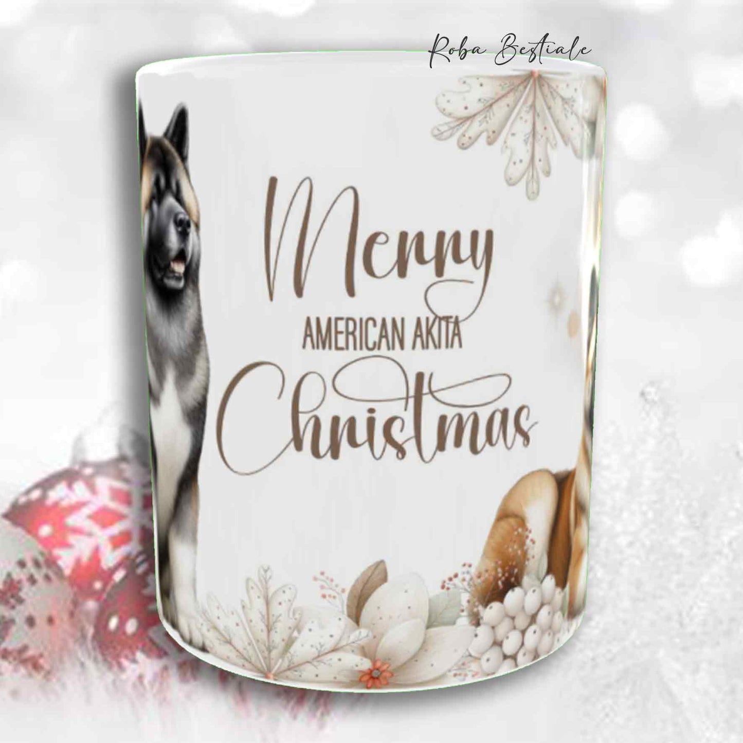 Tazza COZY WINTER - AKITA AMERICANO Fulvo - In Ceramica, con manico color Oro - 330 ml