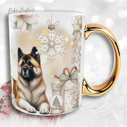Tazza COZY WINTER - AKITA AMERICANO Fulvo - In Ceramica, con manico color Oro - 330 ml