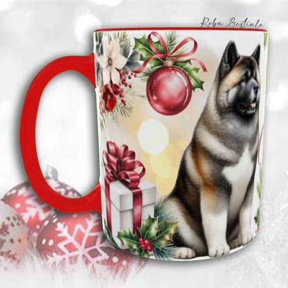 Tazza VINTAGE WINTER - AKITA AMERICANO Fulvo - In Ceramica, con dettagli ROSSI - 330 ml