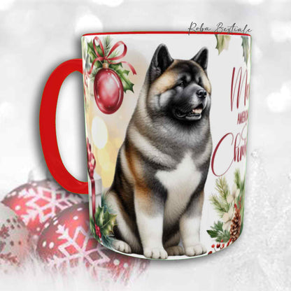 Tazza VINTAGE WINTER - AKITA AMERICANO Fulvo - In Ceramica, con dettagli ROSSI - 330 ml