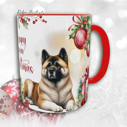 Tazza VINTAGE WINTER - AKITA AMERICANO Fulvo - In Ceramica, con dettagli ROSSI - 330 ml
