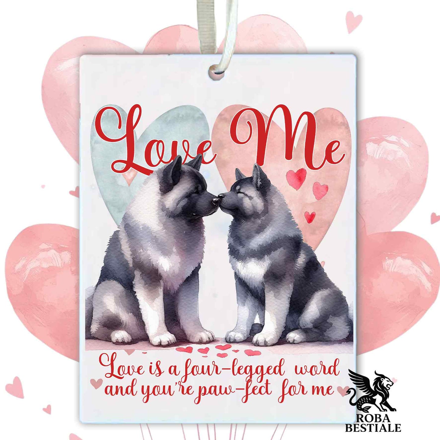 Deodorante Auto LOVE ME - AKITA AMERICANO Grigio - In Feltro, con cordino - 7,5 x 10 cm