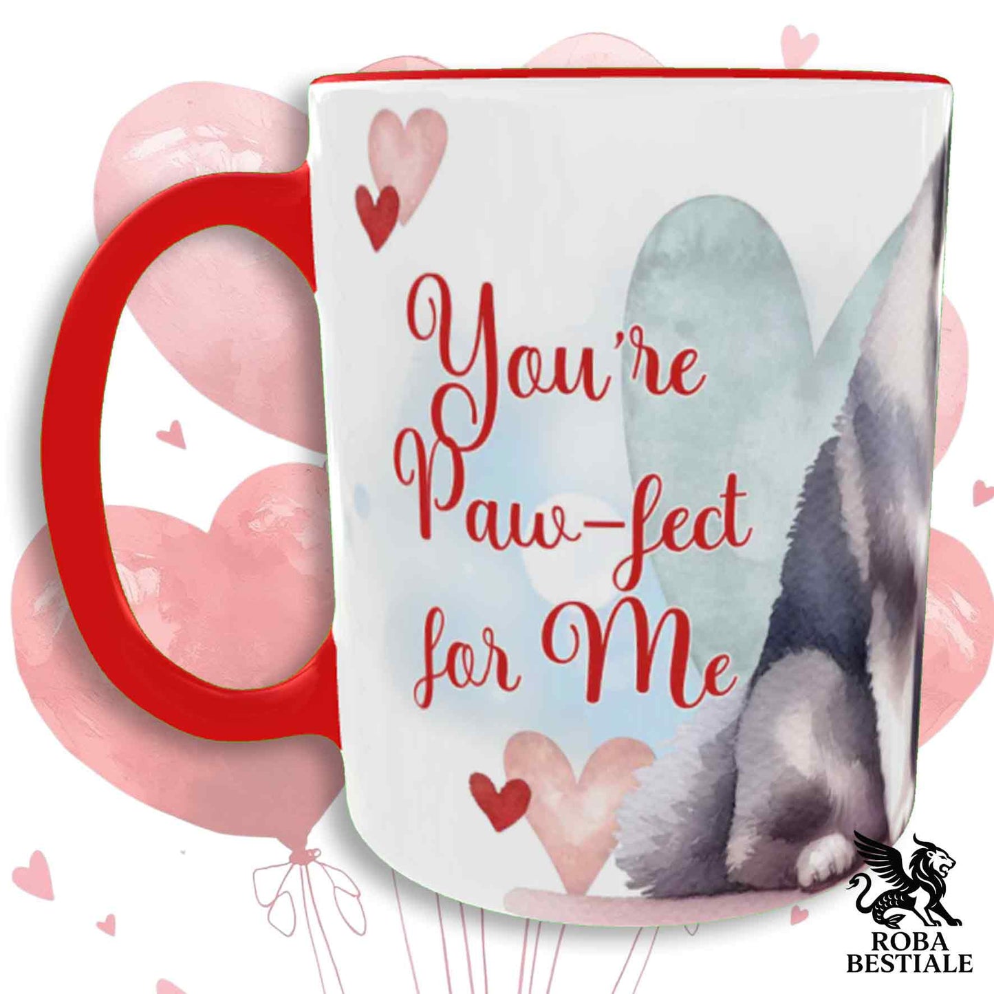 Tazza LOVE ME - AKITA AMERICANO Grigio - In Ceramica, con dettagli Rossi - 330 ml