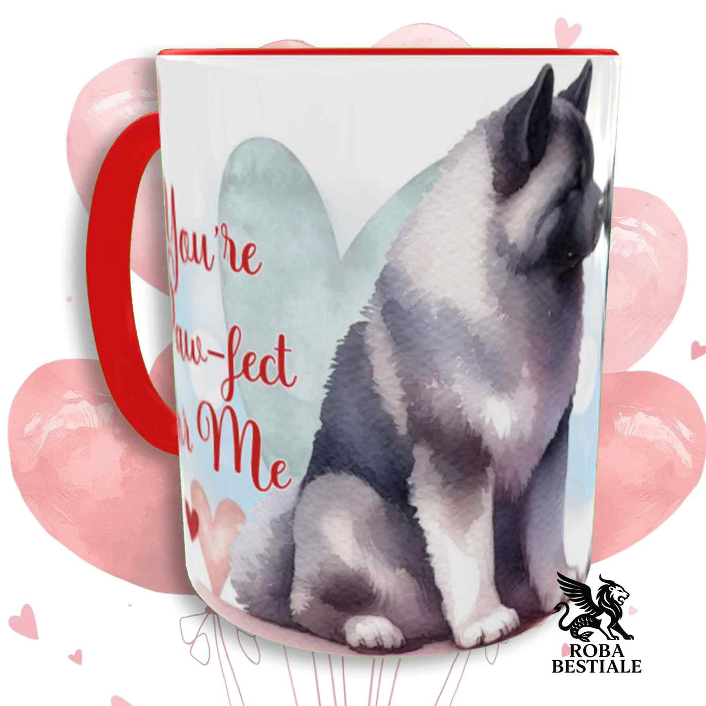 Tazza LOVE ME - AKITA AMERICANO Grigio - In Ceramica, con dettagli Rossi - 330 ml