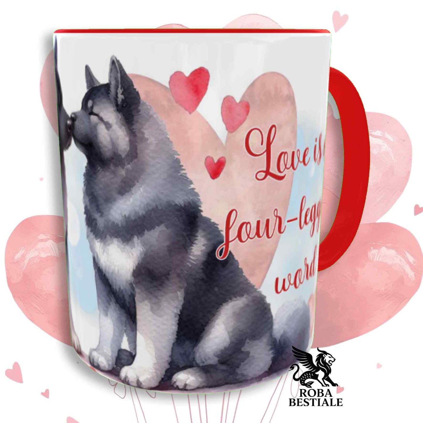 Tazza LOVE ME - AKITA AMERICANO Grigio - In Ceramica, con dettagli Rossi - 330 ml