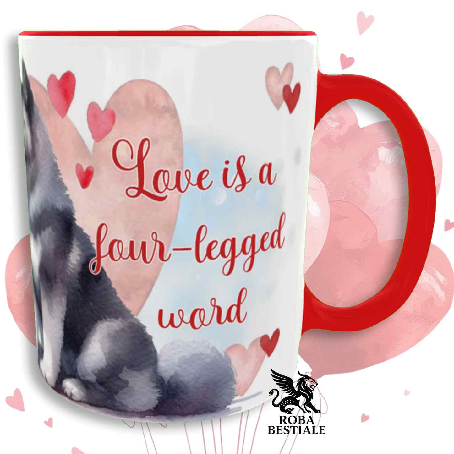 Tazza LOVE ME - AKITA AMERICANO Grigio - In Ceramica, con dettagli Rossi - 330 ml