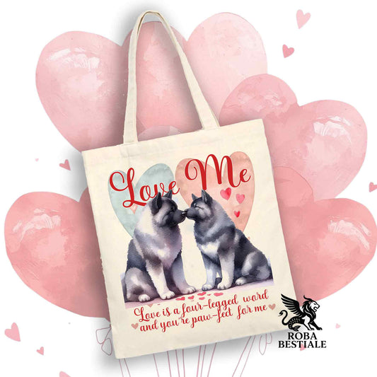 Tote Bag LOVE ME - AKITA AMERICANO Grigio - 100% Cotone - Bianca o Beige