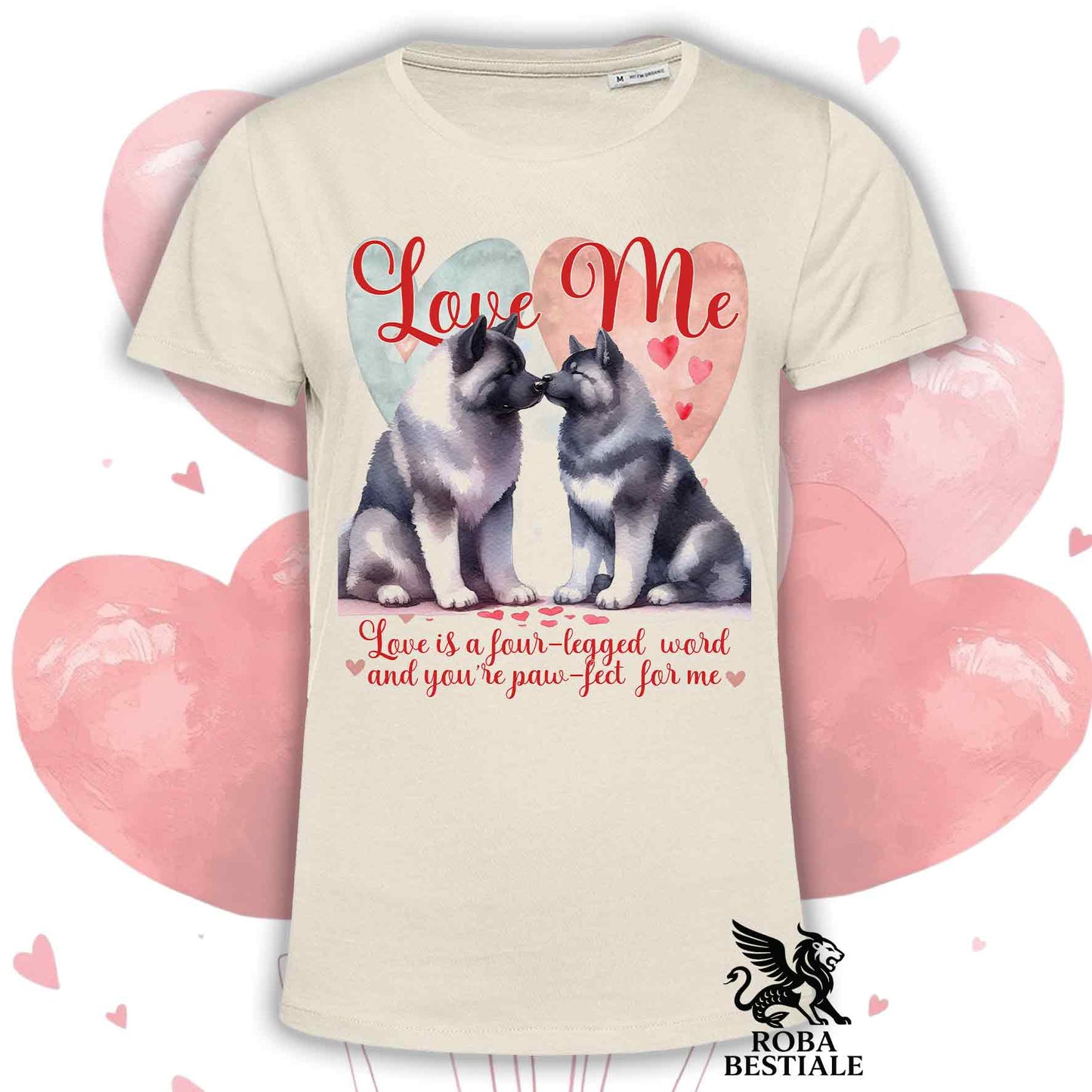 T-shirt LOVE ME - AKITA AMERICANO Grigio - Bianca o Beige, Uomo o Donna - dalla XS alla 5XL