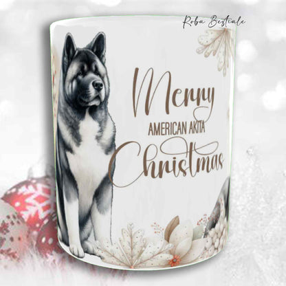 Tazza COZY WINTER - AKITA AMERICANO Bianco e Grigio - In Ceramica, con manico color Oro - 330 ml