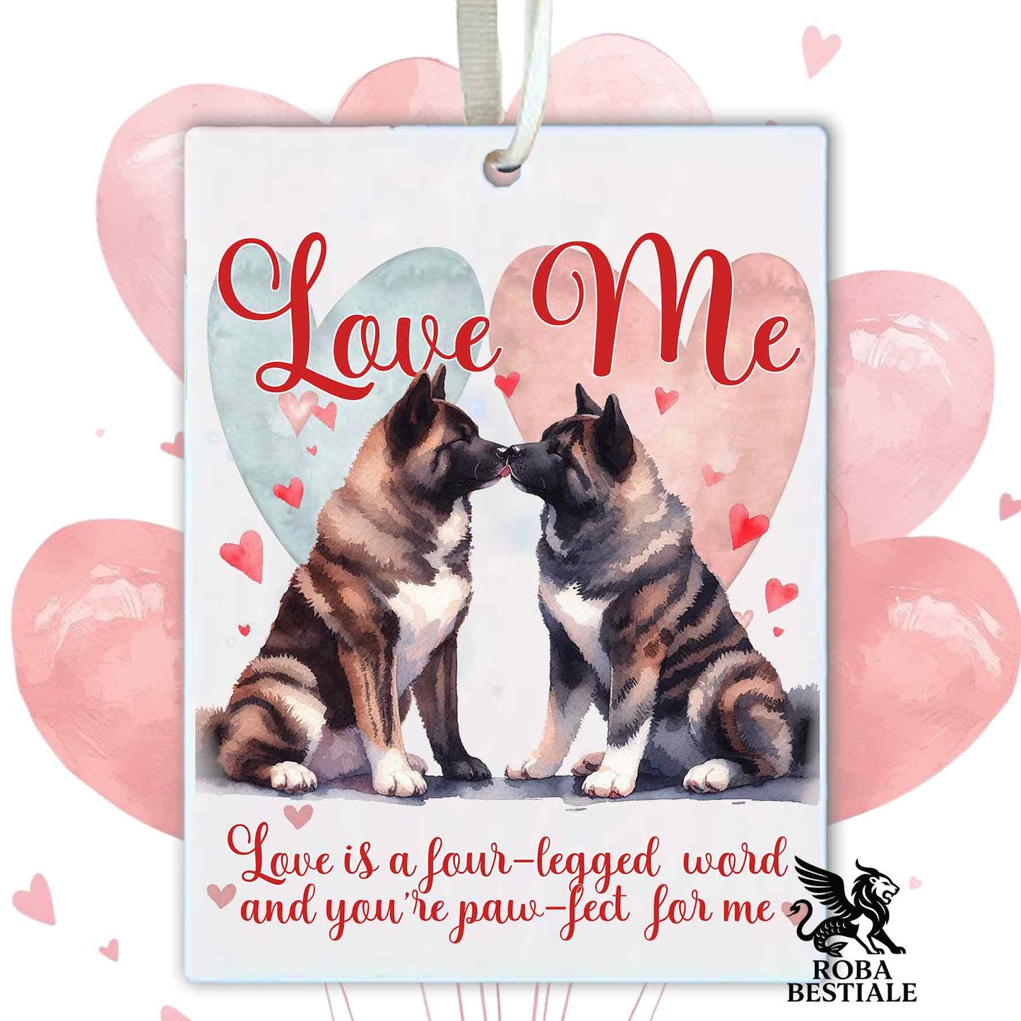 Deodorante Auto LOVE ME - AKITA AMERICANO Tigrato - In Feltro, con cordino - 7,5 x 10 cm