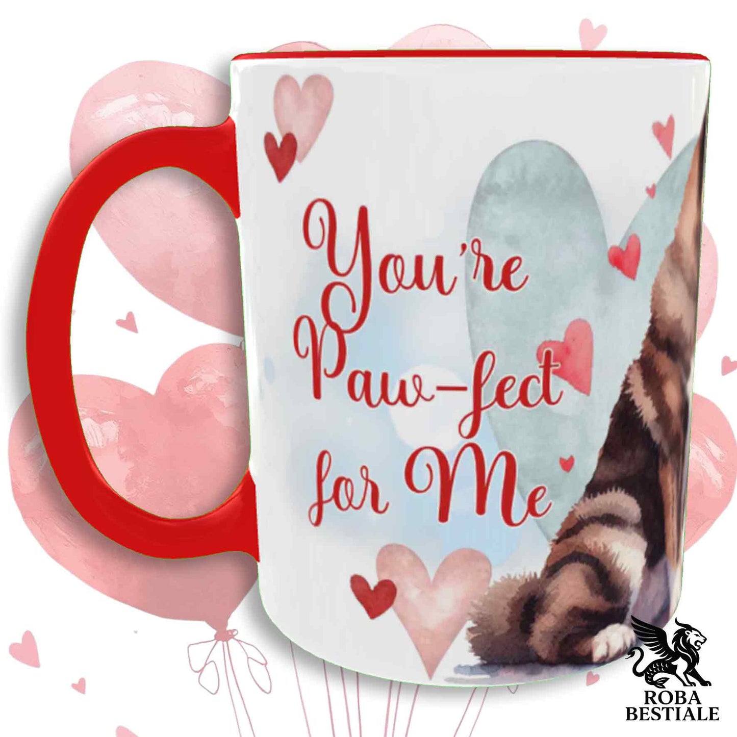 Tazza LOVE ME - AKITA AMERICANO Tigrato - In Ceramica, con dettagli Rossi - 330 ml
