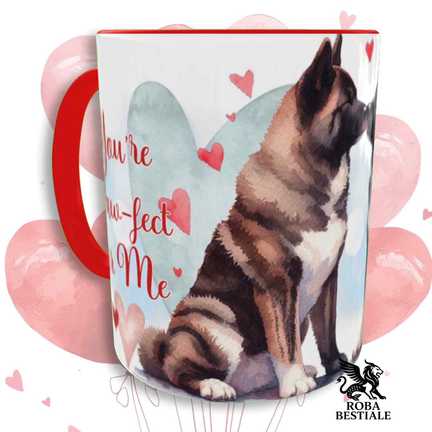 Tazza LOVE ME - AKITA AMERICANO Tigrato - In Ceramica, con dettagli Rossi - 330 ml