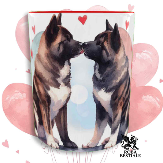 Tazza LOVE ME - AKITA AMERICANO Tigrato - In Ceramica, con dettagli Rossi - 330 ml