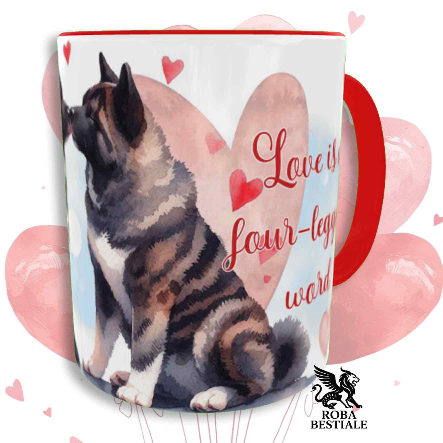 Tazza LOVE ME - AKITA AMERICANO Tigrato - In Ceramica, con dettagli Rossi - 330 ml