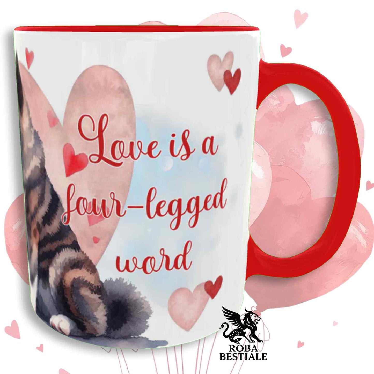 Tazza LOVE ME - AKITA AMERICANO Tigrato - In Ceramica, con dettagli Rossi - 330 ml