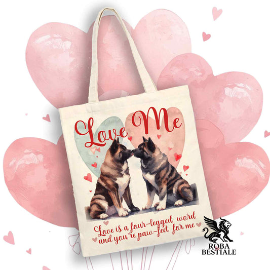 Tote Bag LOVE ME - AKITA AMERICANO Tigrato - 100% Cotone - Bianca o Beige