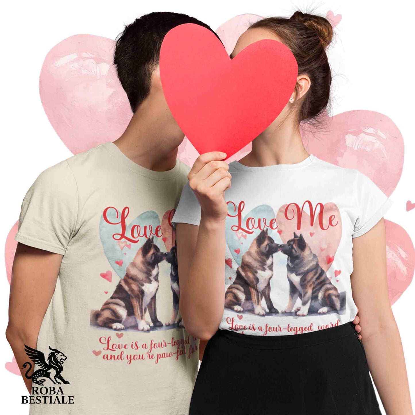 T-shirt LOVE ME - AKITA AMERICANO Tigrato - Bianca o Beige, Uomo o Donna - dalla XS alla 5XL