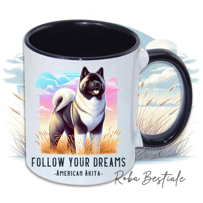 Mug QUOTES "DREAM" - AKITA AMÉRICAIN Zibeline - En céramique, avec anse et intérieur de différentes couleurs - 330 ml