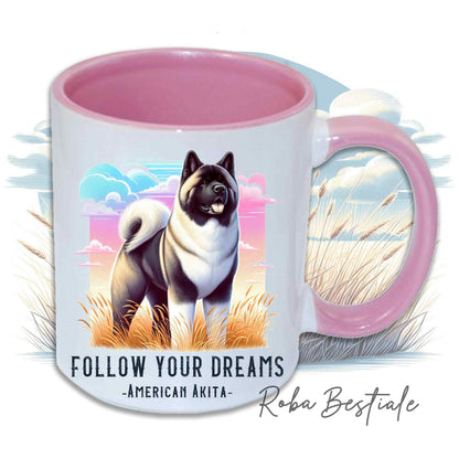 Mug QUOTES "DREAM" - AKITA AMÉRICAIN Zibeline - En céramique, avec anse et intérieur de différentes couleurs - 330 ml