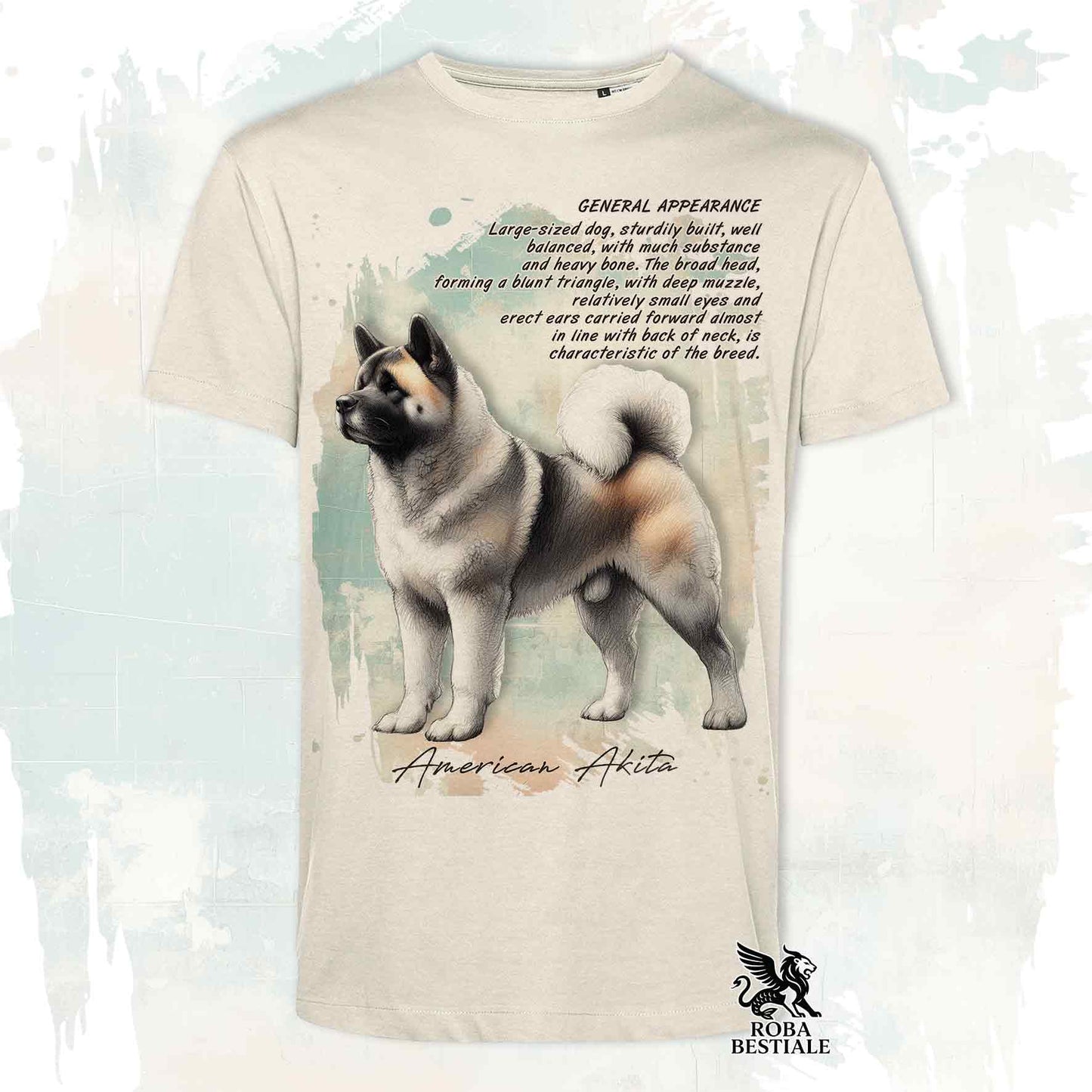 T-Shirt APPEARANCE - AKITA AMERICANO Zibellino - Bianca o Beige, da Uomo o da Donna - dalla XS alla 5XL