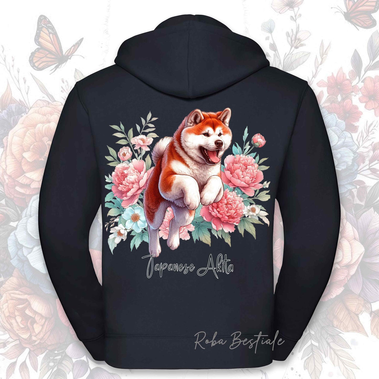 Felpa PEONY - AKITA INU Rosso - Con Cappuccio e Full Zip, Uomo o Donna, in tanti colori - dalla XS alla 5XL