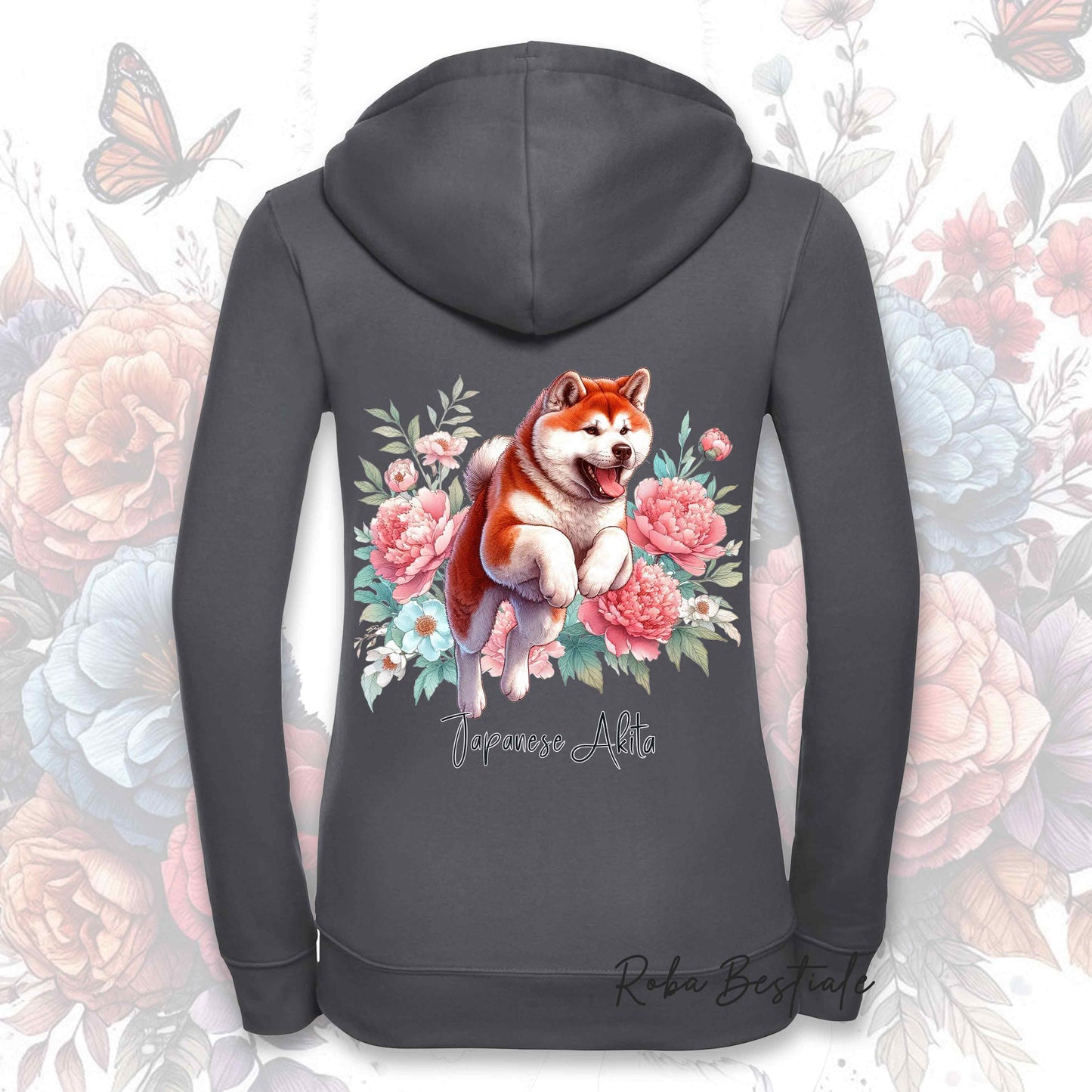 Felpa PEONY - AKITA INU Rosso - Con Cappuccio e Full Zip, Uomo o Donna, in tanti colori - dalla XS alla 5XL