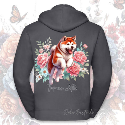 Felpa PEONY - AKITA INU Rosso - Con Cappuccio e Full Zip, Uomo o Donna, in tanti colori - dalla XS alla 5XL