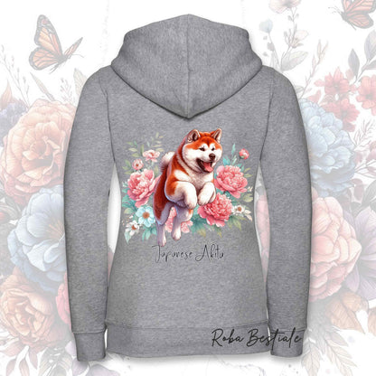 Felpa PEONY - AKITA INU Rosso - Con Cappuccio e Full Zip, Uomo o Donna, in tanti colori - dalla XS alla 5XL