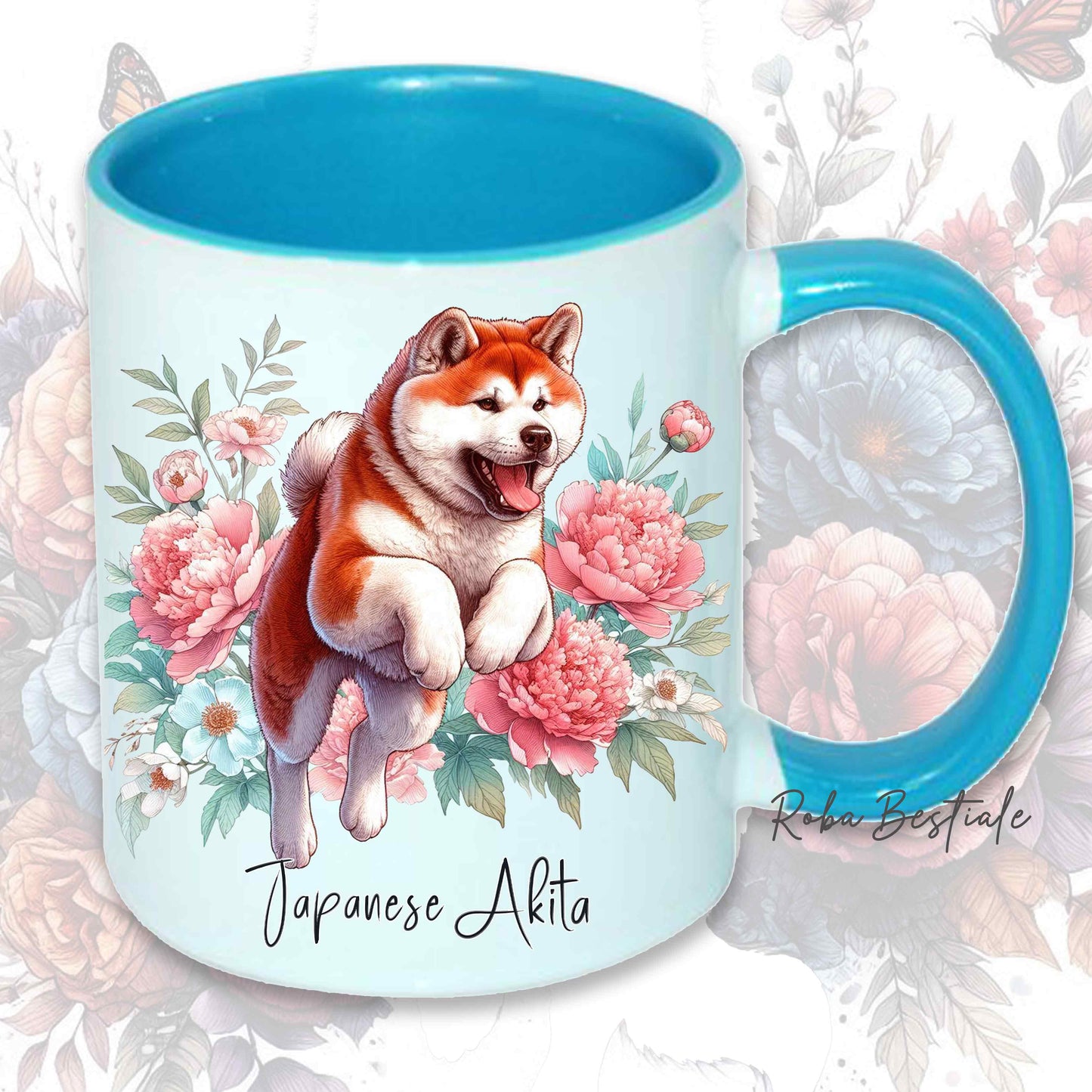 Tazza PEONY - AKITA INU Rosso - In Ceramica, con manico e interno colorato - 330 ml