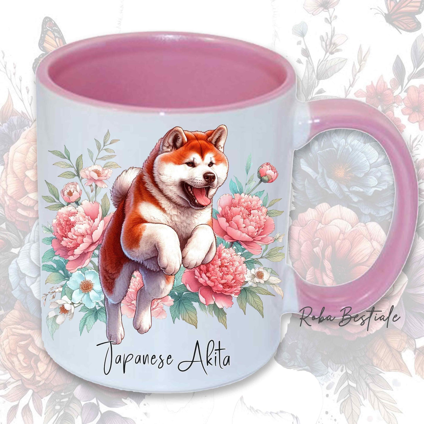 Tazza PEONY - AKITA INU Rosso - In Ceramica, con manico e interno colorato - 330 ml