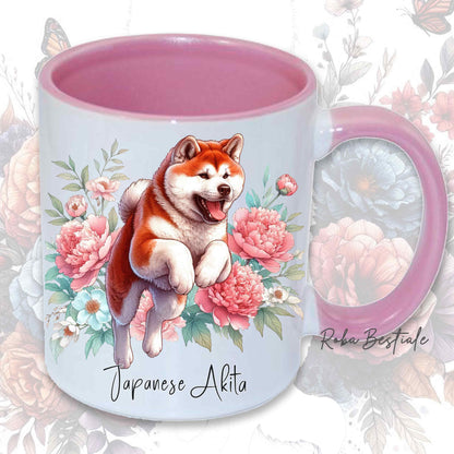 Tazza PEONY - AKITA INU Rosso - In Ceramica, con manico e interno colorato - 330 ml