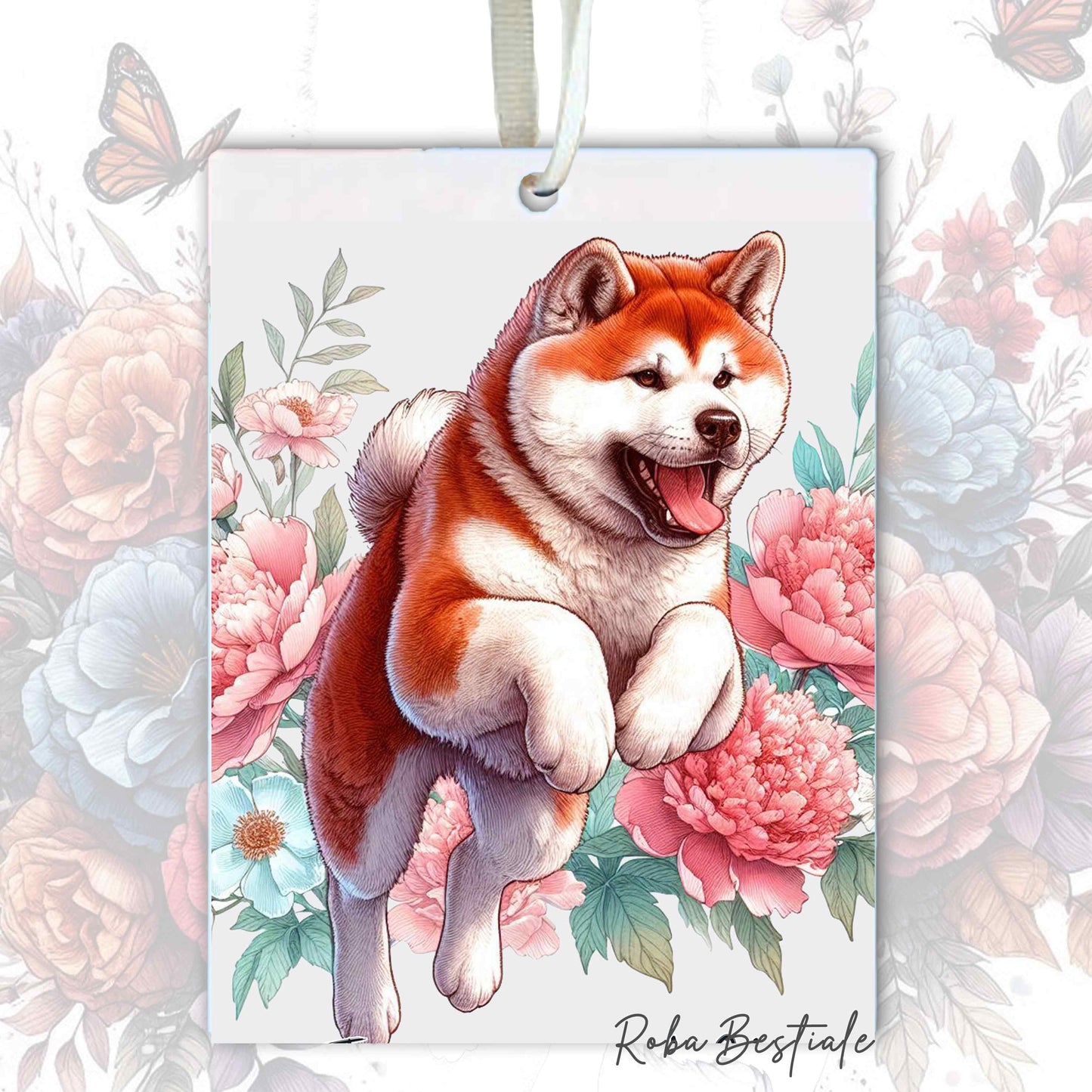Deodorante Auto PEONY - AKITA INU Rosso - In Feltro, con cordino - 7,5 x 10 cm