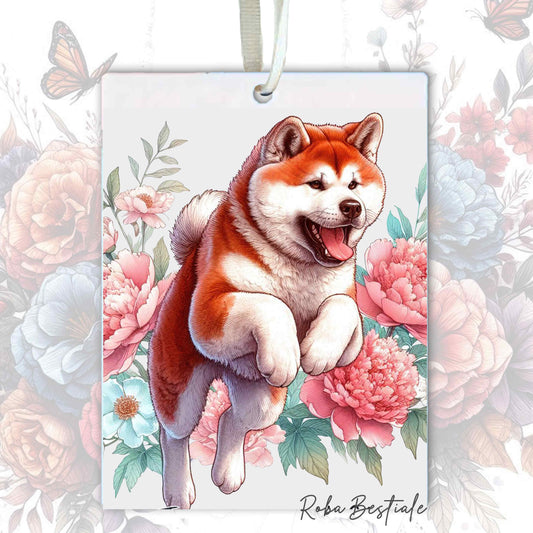 Deodorante Auto PEONY - AKITA INU Rosso - In Feltro, con cordino - 7,5 x 10 cm