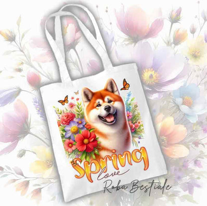 Akita Inu Red Tote Bag - Spring Love Collection