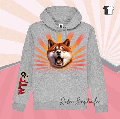 Felpa Invernale WTF?? - AKITA INU Rosso - Con Cappuccio, Nera o Grigia - dalla XS alla 3XL