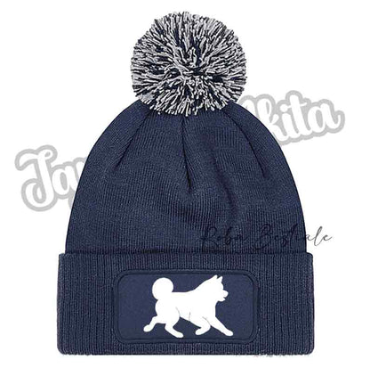 Beanie AKITA INU - Cappellino Invernale con Pon Pon - NERO, BLUE NAVY o GRIGIO - Silhouette in colore a scelta