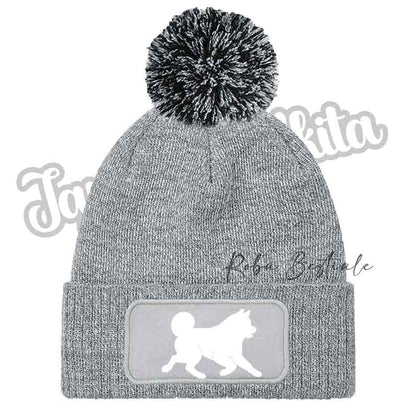Beanie AKITA INU - Cappellino Invernale con Pon Pon - NERO, BLUE NAVY o GRIGIO - Silhouette in colore a scelta