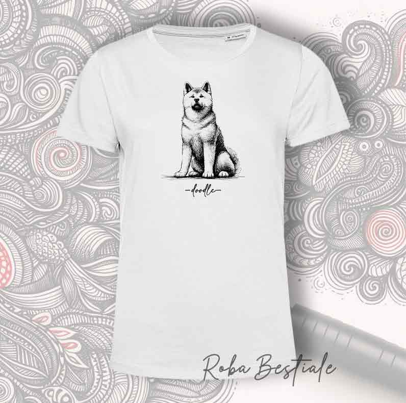 T-Shirt DOODLE - AKITA INU Rosso