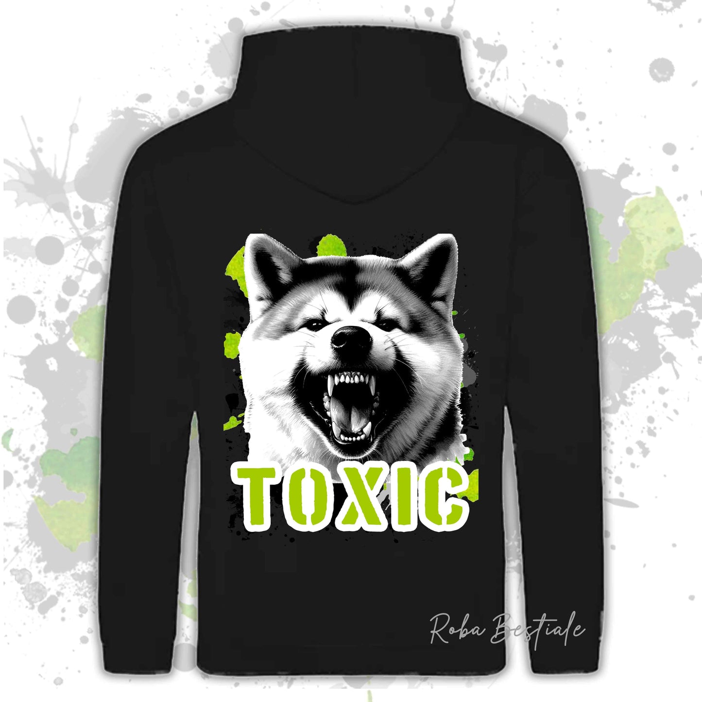 Felpa TOXIC - AKITA INU - Con Cappuccio e Tasconi, Unisex, in tanti colori - dalla XS alla 5XL