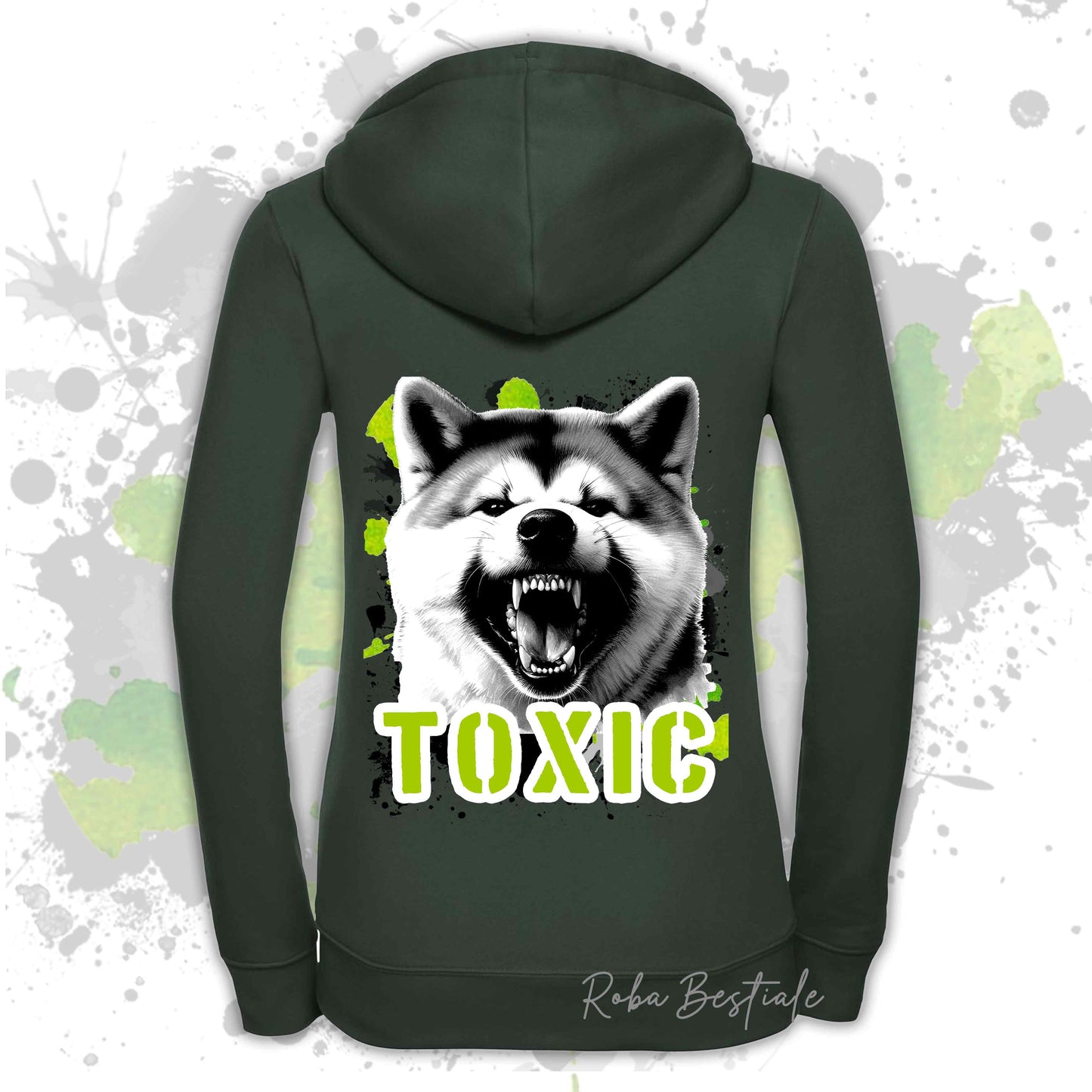 Felpa TOXIC - AKITA INU - Con Cappuccio e Full Zip, Uomo o Donna, in tanti colori - dalla XS alla 5XL