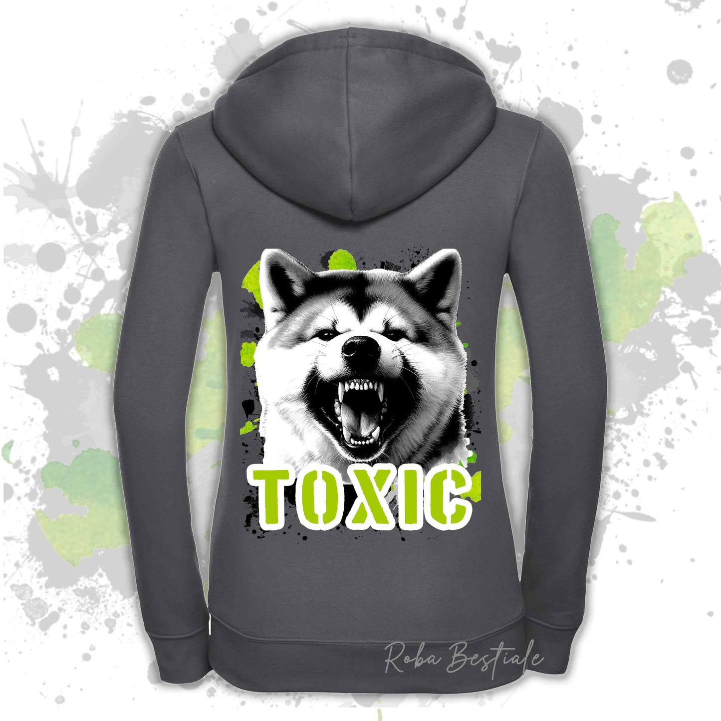 Felpa TOXIC - AKITA INU - Con Cappuccio e Full Zip, Uomo o Donna, in tanti colori - dalla XS alla 5XL