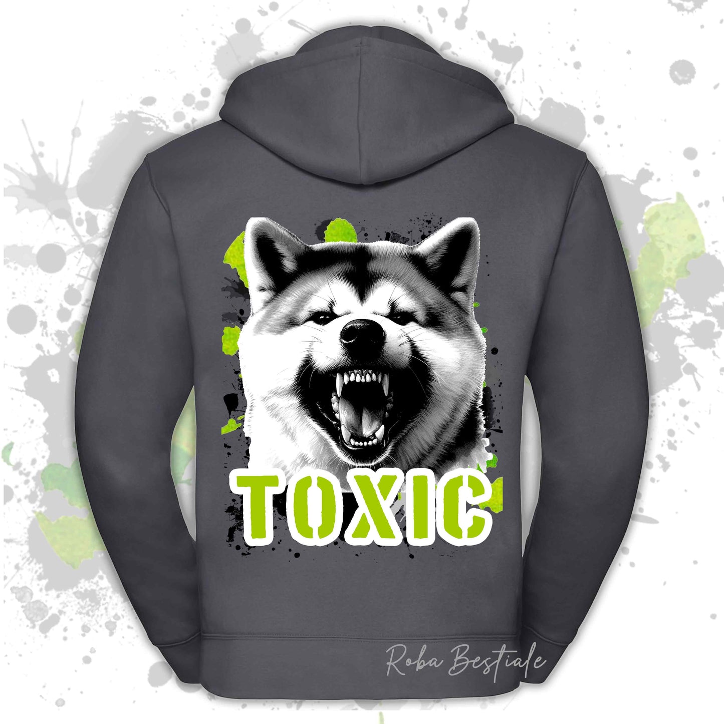 Felpa TOXIC - AKITA INU - Con Cappuccio e Full Zip, Uomo o Donna, in tanti colori - dalla XS alla 5XL