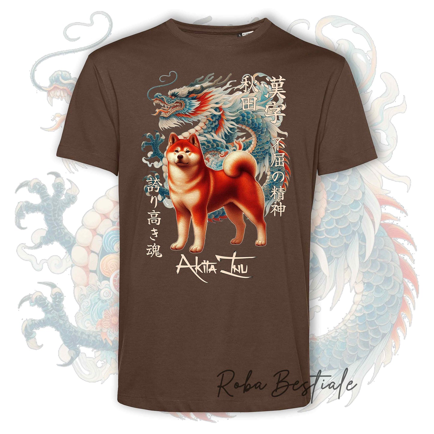 T-Shirt JAPAN STYLE "DRAGON" - AKITA INU Rosso - da UOMO, in tanti colori! Dalla XS alla 5XL