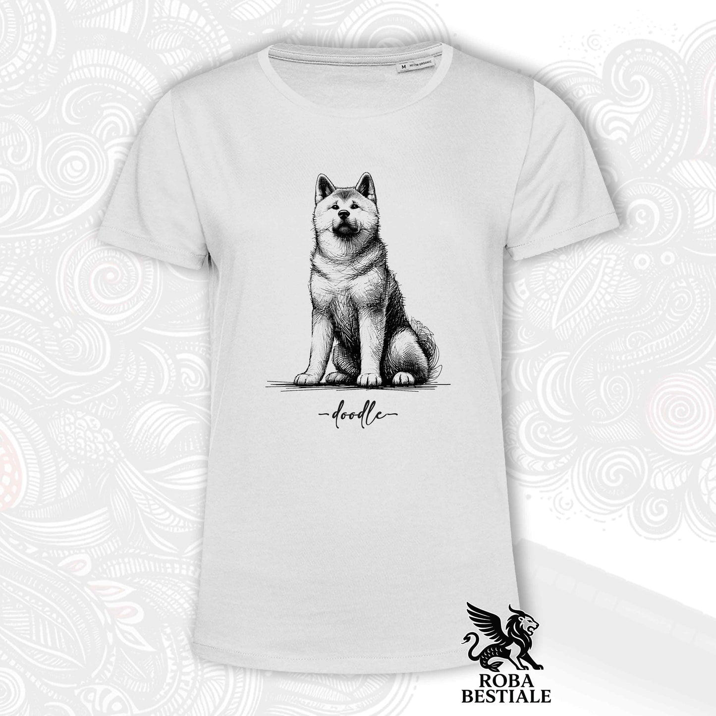 T-Shirt DOODLE - AKITA INU - Bianca o Beige, da Uomo o da Donna - dalla XS alla 5XL