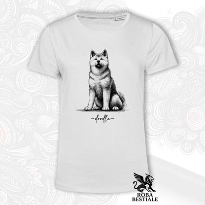 T-Shirt DOODLE - AKITA INU - Bianca o Beige, da Uomo o da Donna - dalla XS alla 5XL