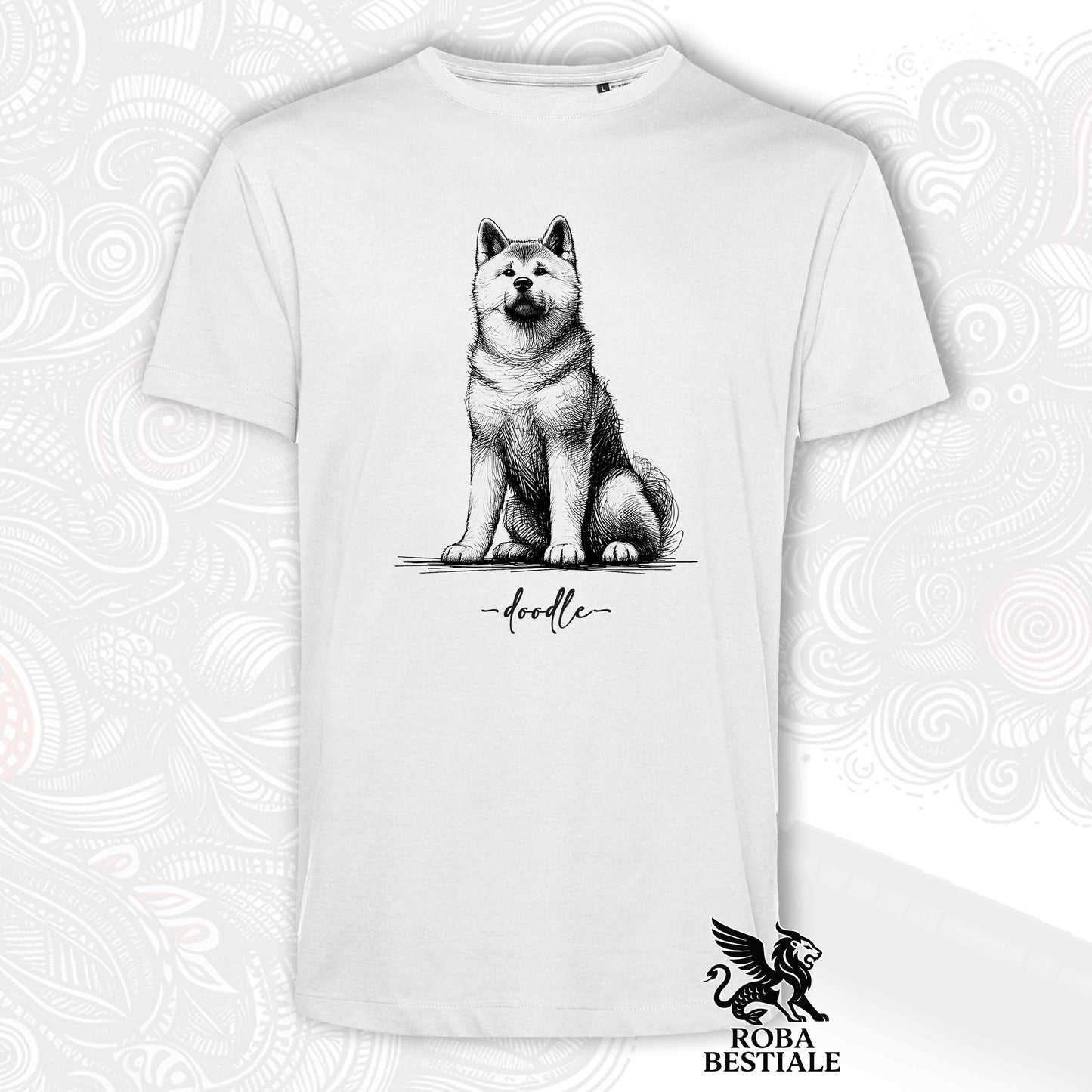 T-Shirt DOODLE - AKITA INU - Bianca o Beige, da Uomo o da Donna - dalla XS alla 5XL