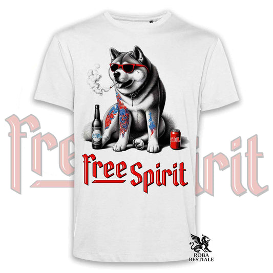 T-Shirt FREE SPIRIT - AKITA INU - Bianca o Beige, da Uomo o da Donna - dalla XS alla 5XL