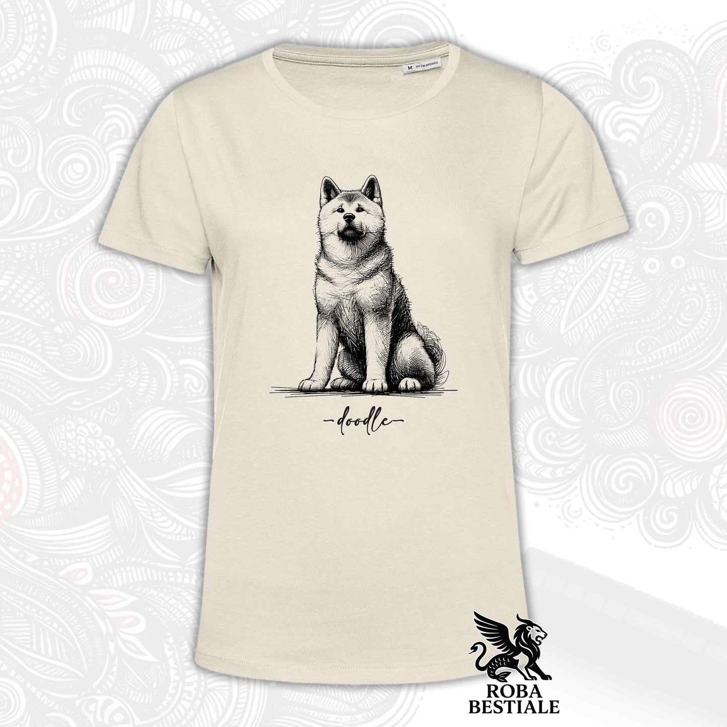 T-Shirt DOODLE - AKITA INU - Bianca o Beige, da Uomo o da Donna - dalla XS alla 5XL