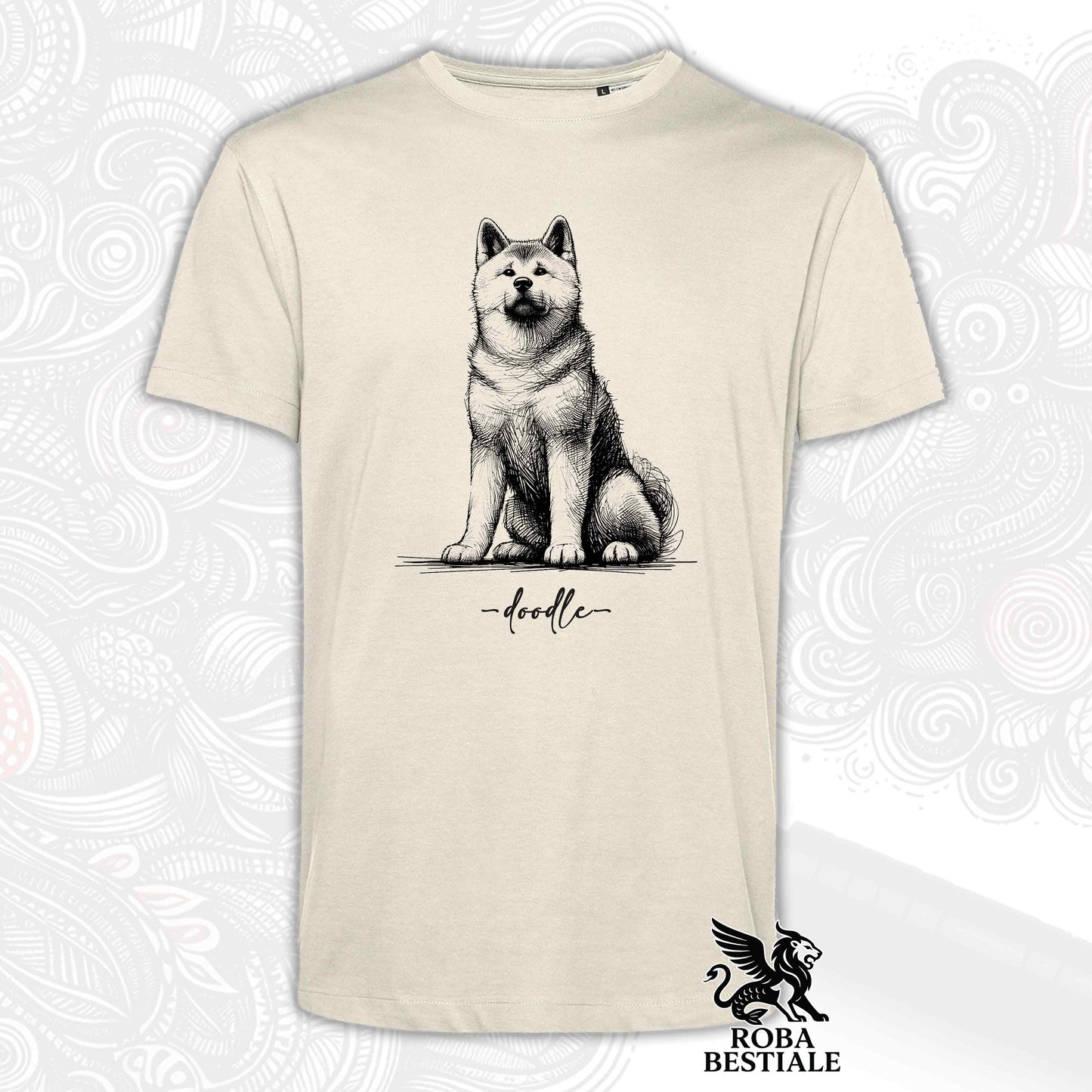 T-Shirt DOODLE - AKITA INU - Bianca o Beige, da Uomo o da Donna - dalla XS alla 5XL