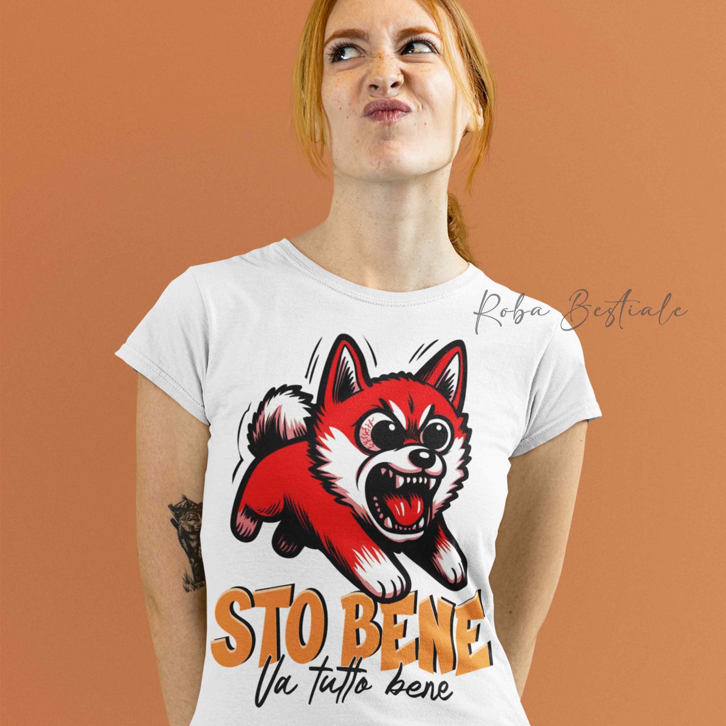 T-Shirt BONKERS - STO BENE - AKITA INU Rosso - Uomo o Donna - dalla XS alla 5XL